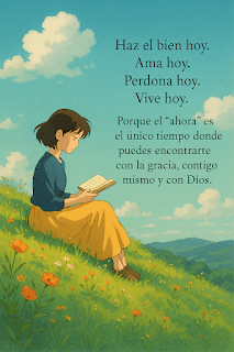 Mujer leyendo en un campo bajo un cielo tranquilo